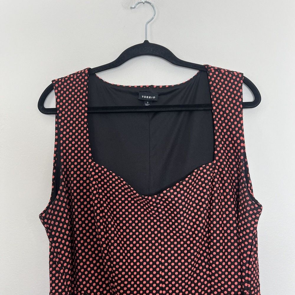 Torrid Dress Women's 1/1X Black Coral Polka Dot Sleeveless Sweetheart Belt Midi - Picture 3 of 15